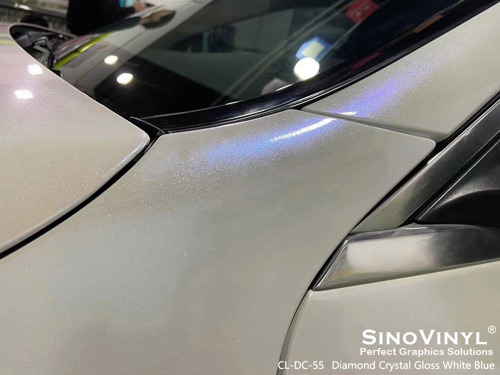 CL-DC-55 Diamond Crystal Gloss White Blue Vinyl Wrap Manufacturer for MERCEDES-BENZ