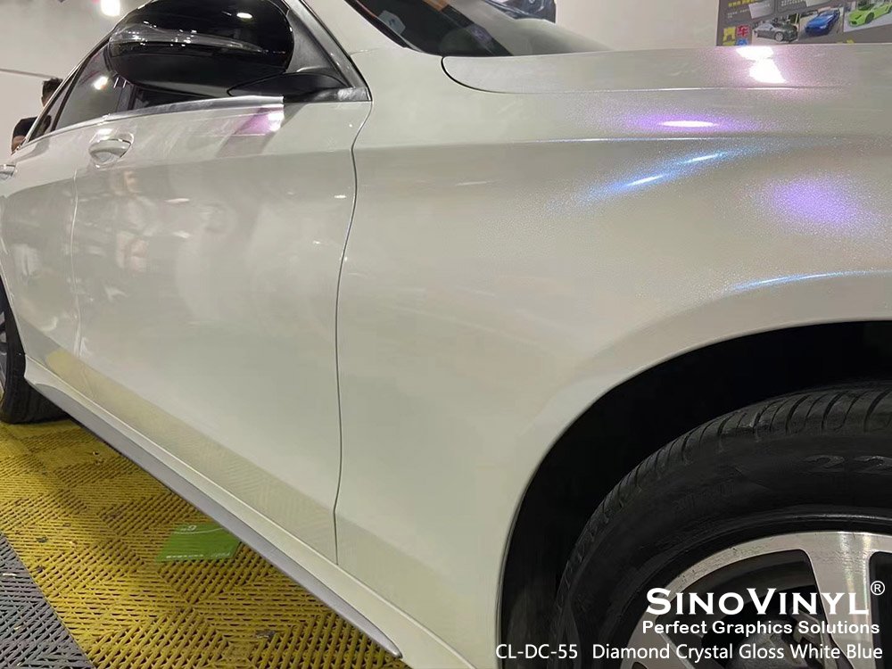 CL-DC-55 Diamond Crystal Gloss White Blue Vinyl Wrap Manufacturer for MERCEDES-BENZ