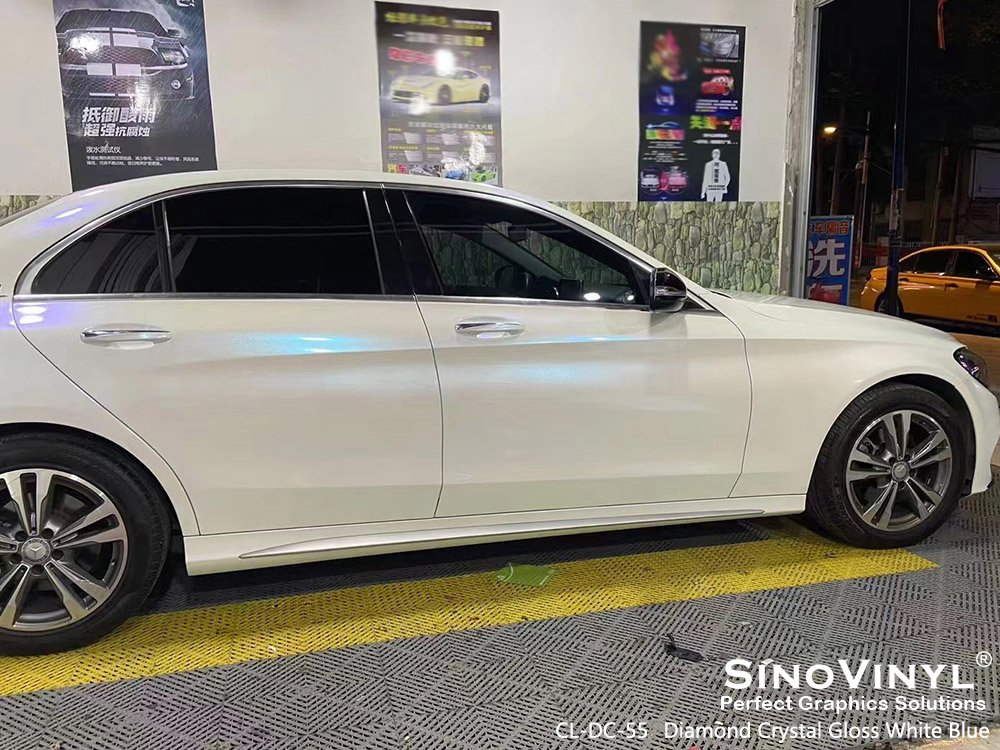 CL-DC-55 Diamond Crystal Gloss White Blue Vinyl Wrap Manufacturer for MERCEDES-BENZ