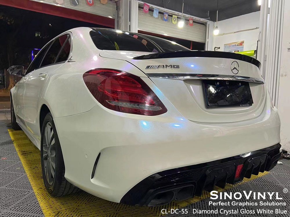CL-DC-55 Diamond Crystal Gloss White Blue Vinyl Wrap Manufacturer for MERCEDES-BENZ