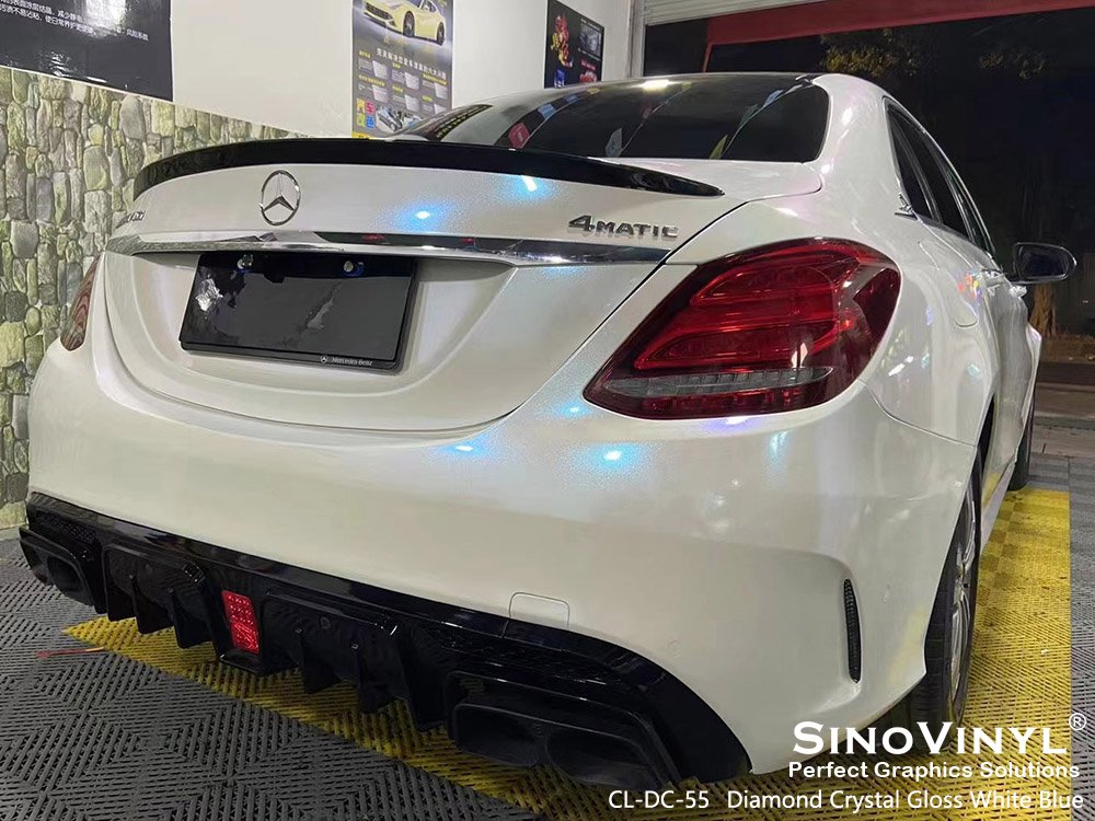 CL-DC-55 Diamond Crystal Gloss White Blue Vinyl Wrap Manufacturer for MERCEDES-BENZ