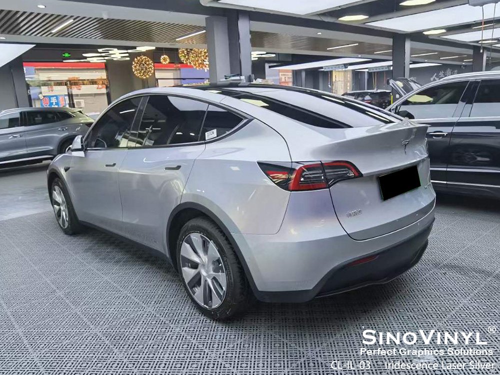 CL-IL-03 Iridescence Laser Silver Car Wrap Supplier for TESLA