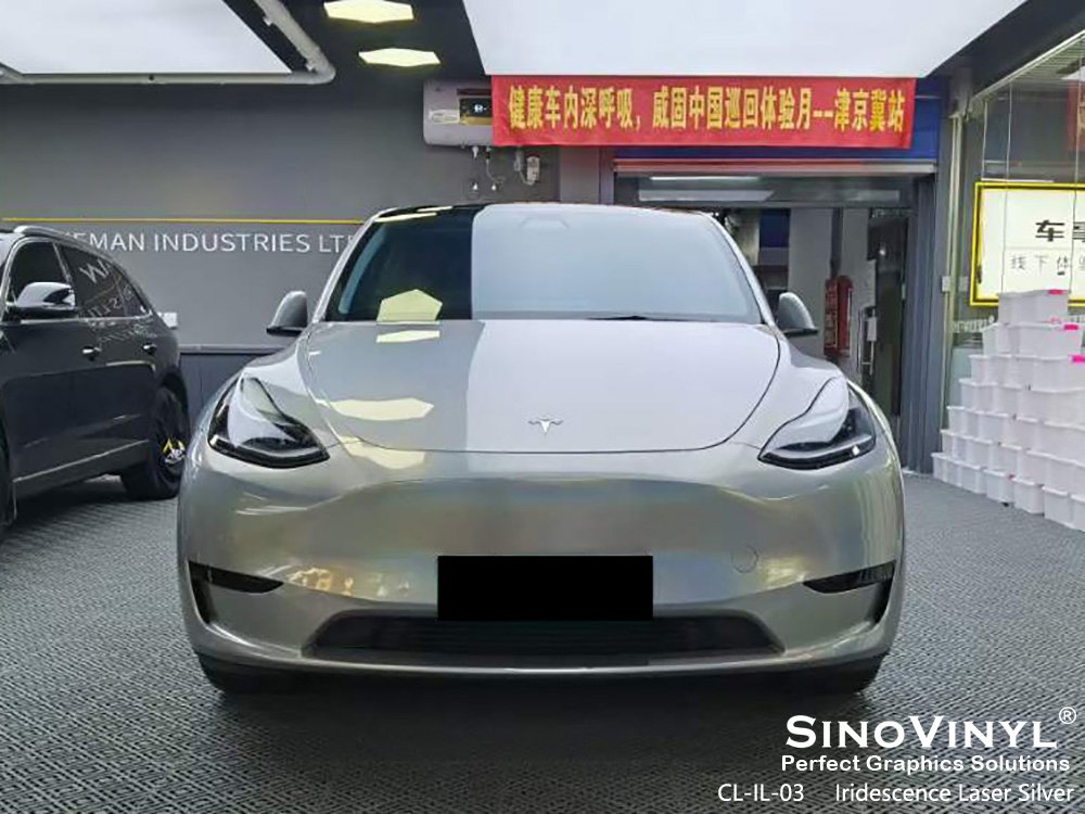 CL-IL-03 Iridescence Laser Silver Car Wrap Supplier for TESLA