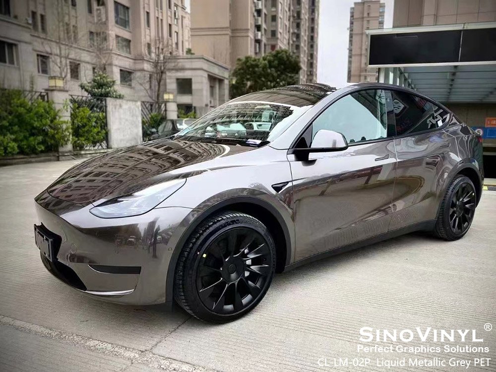 CL-LM-02P Liquid Metallic Grey PET Custom Vinyl Wrap for TESLA