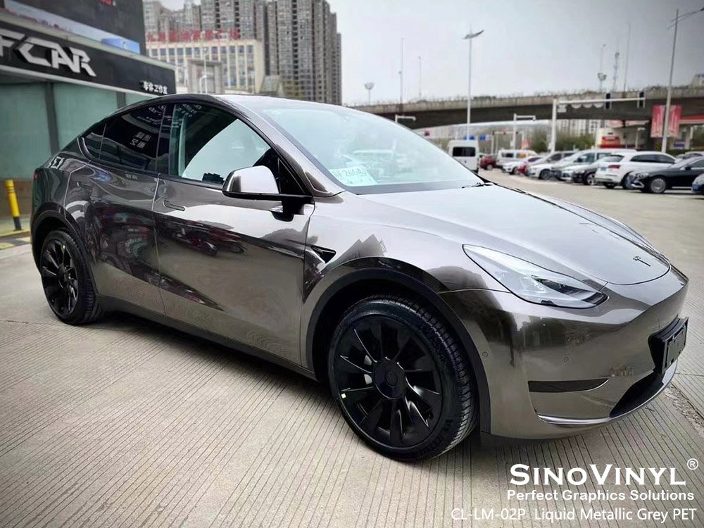CL-LM-02P Liquid Metallic Grey PET Custom Vinyl Wrap for TESLA