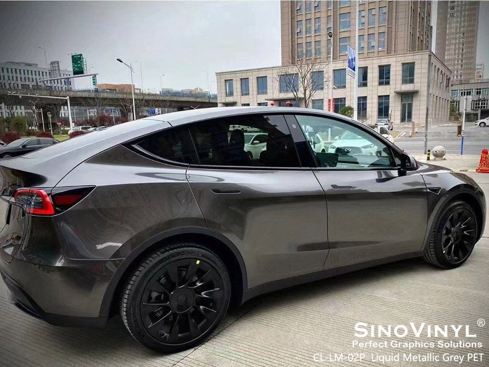 CL-LM-02P Liquid Metallic Grey PET Custom Vinyl Wrap for TESLA