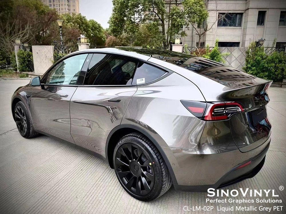 CL-LM-02P Liquid Metallic Grey PET Custom Vinyl Wrap for TESLA