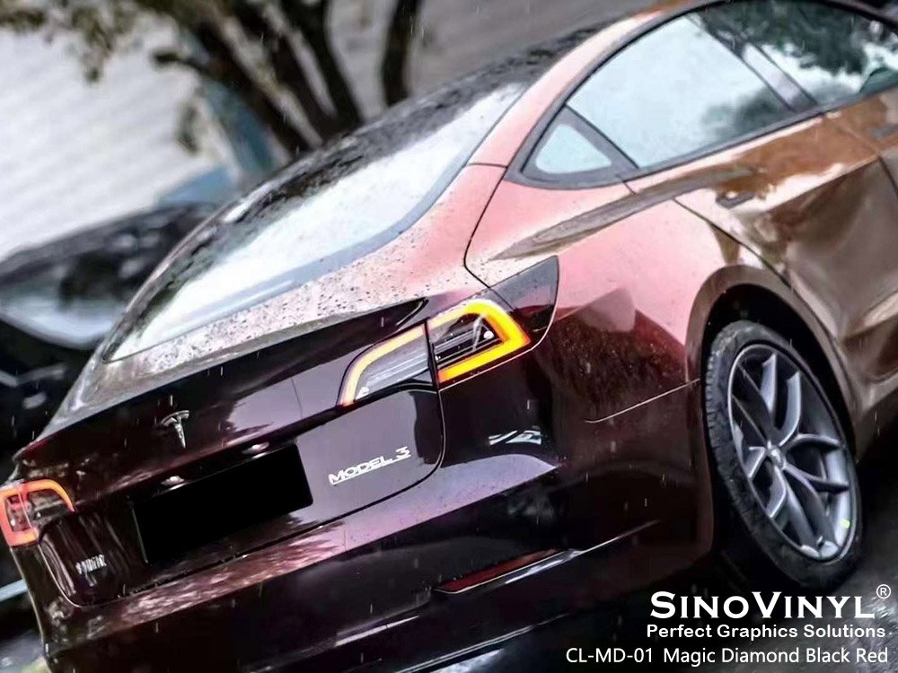 CL-MD-01 Magic Diamond Black Red Automotive Vinyl Wrap for TESLA