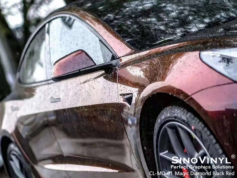 CL-MD-01 Magic Diamond Black Red Automotive Vinyl Wrap for TESLA