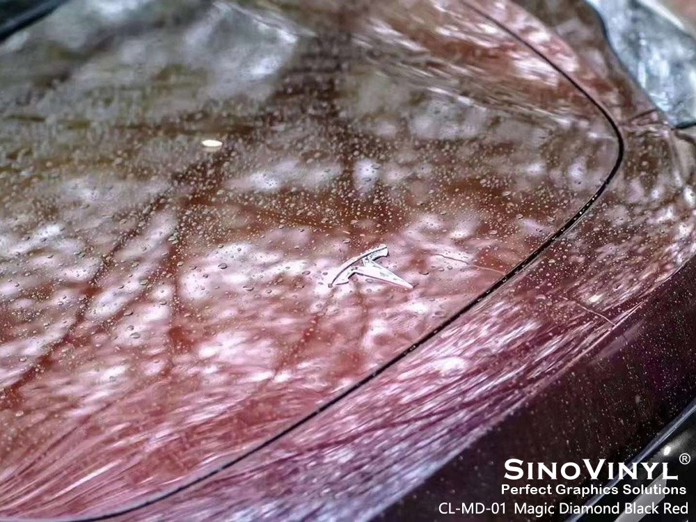 CL-MD-01 Magic Diamond Black Red Automotive Vinyl Wrap for TESLA