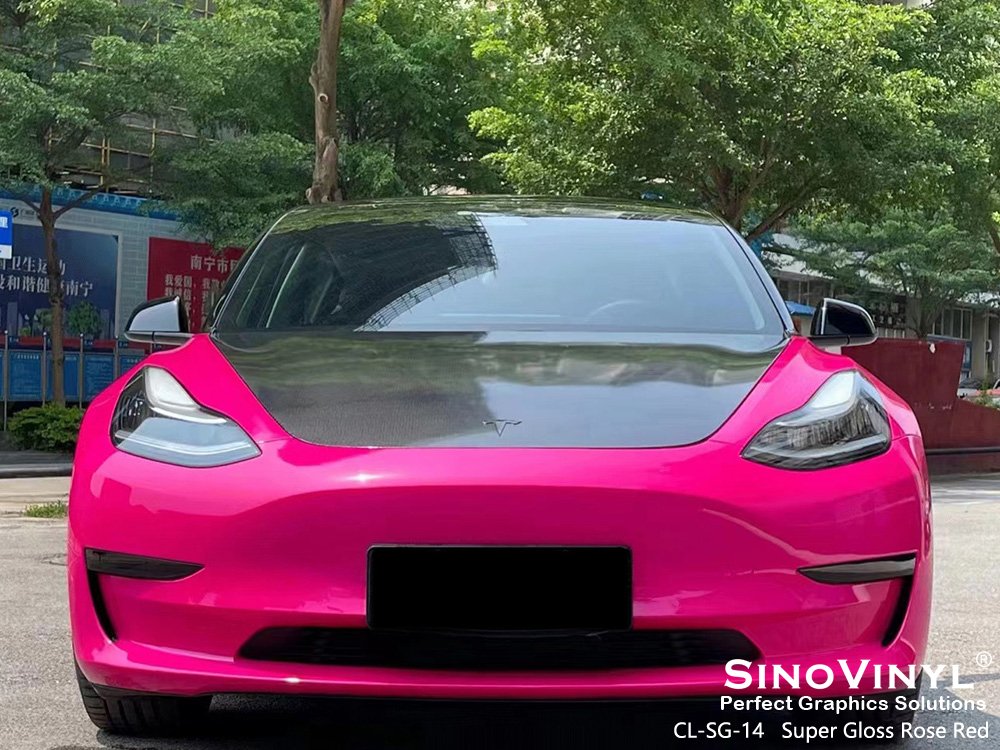 CL-SG-14 Super Gloss Rose Red Auto Vinyl for TESLA