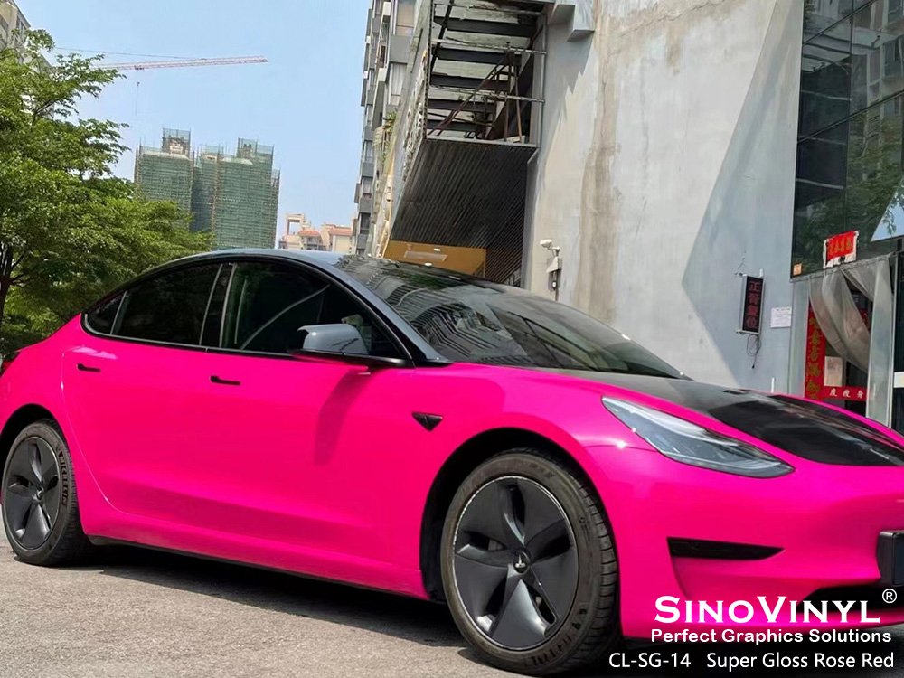 CL-SG-14 Super Gloss Rose Red Auto Vinyl for TESLA