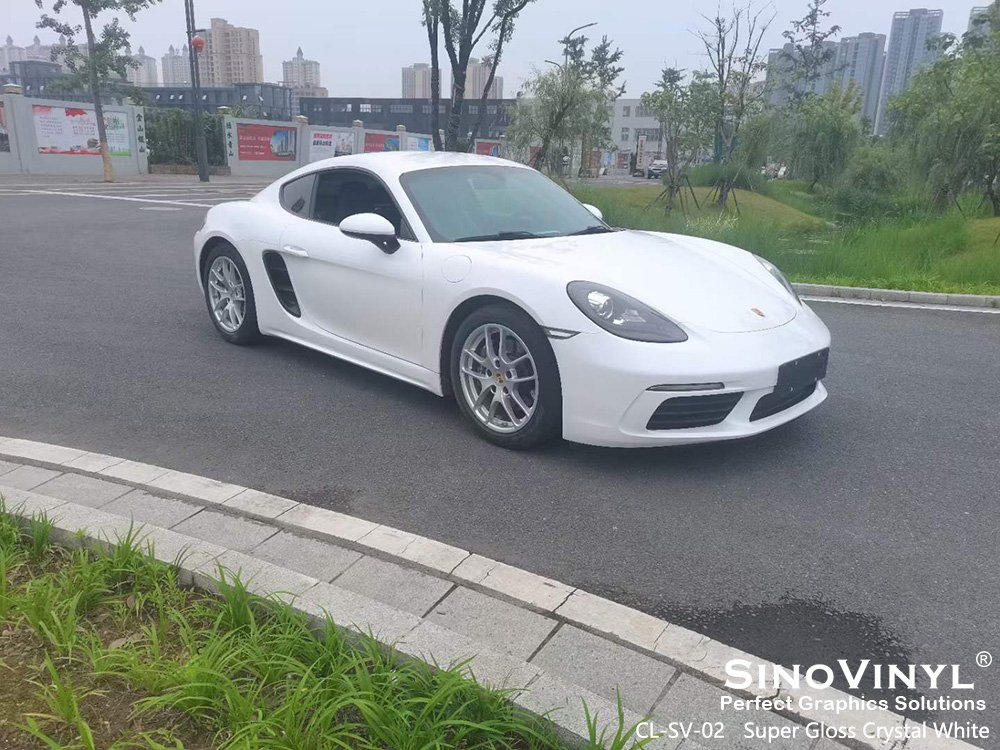 CL-SV-02 Super Gloss Crystal White Matte Car Wrap Vinyl for PORSCHE