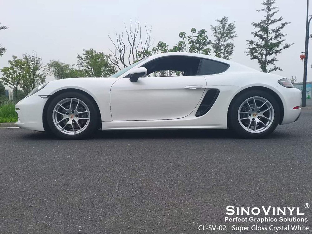 CL-SV-02 Super Gloss Crystal White Matte Car Wrap Vinyl for PORSCHE
