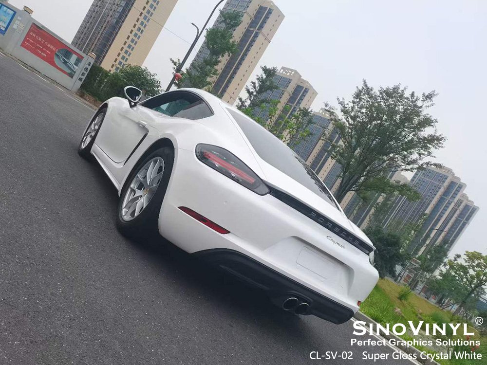 CL-SV-02 Super Gloss Crystal White Matte Car Wrap Vinyl for PORSCHE