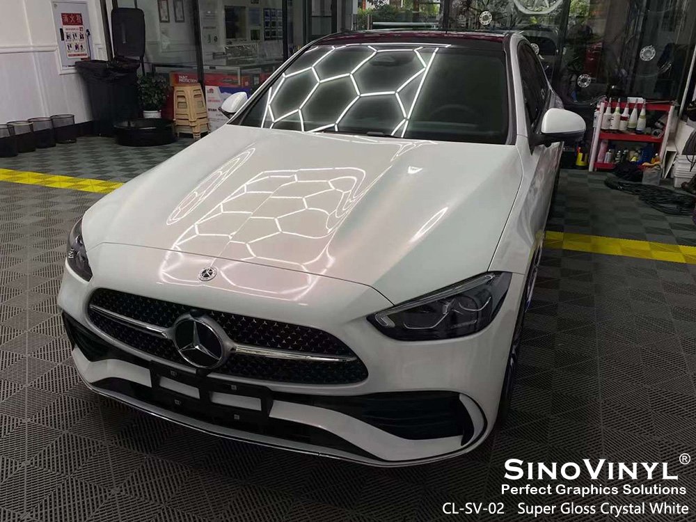 CL-SV-02 Super Gloss Crystal White Holographic Car Wrap for MERCEDES-BENZ
