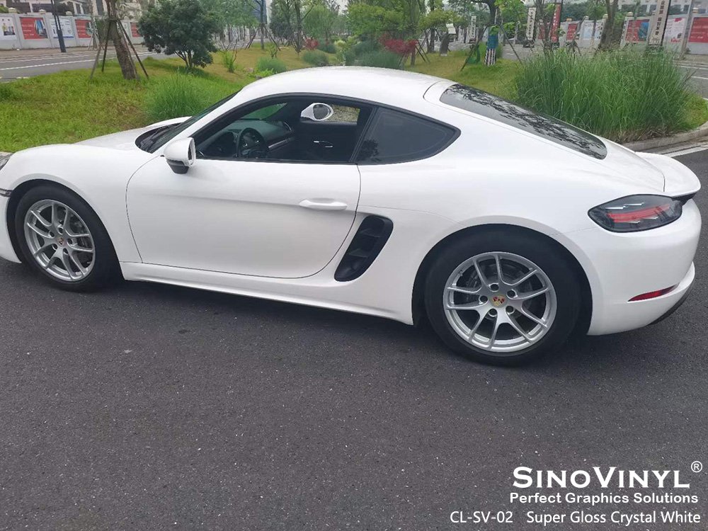 CL-SV-02 Super Gloss Crystal White Matte Car Wrap Vinyl for PORSCHE