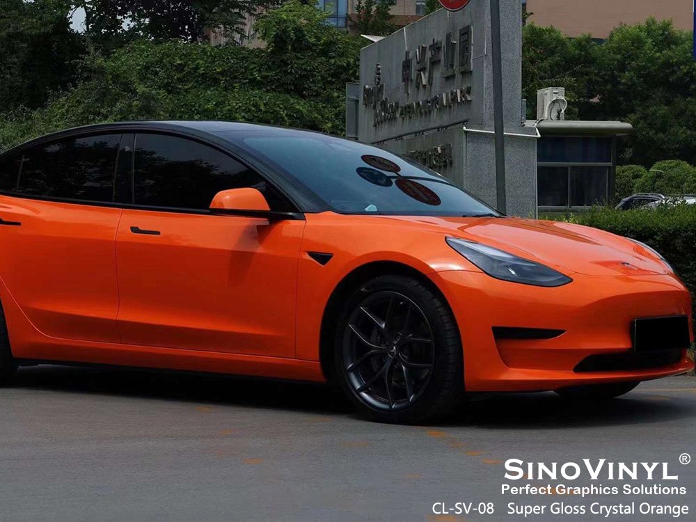 CL-SV-08 Super Gloss Crystal Orange Car Vinyl Factory for TESLA