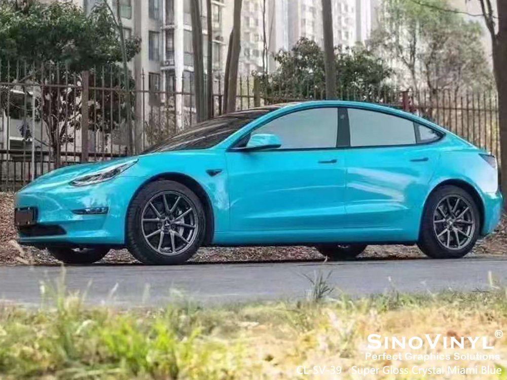 CL-SV-39 Super Gloss Crystal Miami Blue Best Car Wrap Colors for TESLA