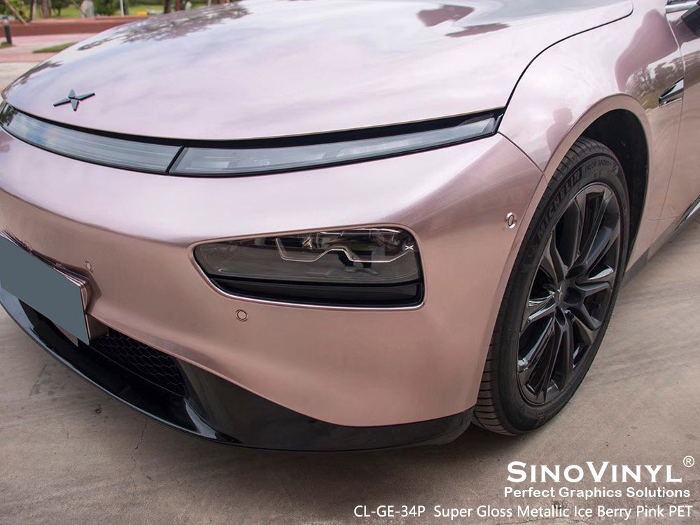 CL-GE-34P Super Gloss Metallic Ice Berry Pink PET Car Decals Vinyl for XPENG