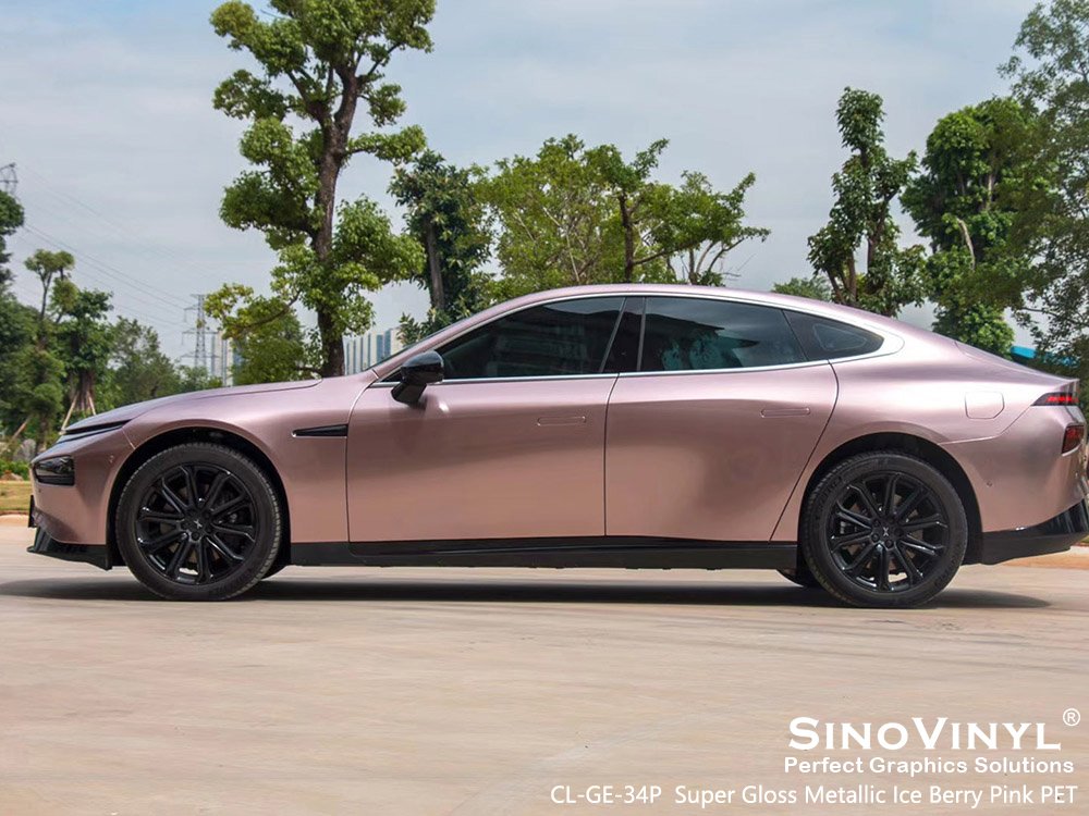 CL-GE-34P Super Gloss Metallic Ice Berry Pink PET Car Decals Vinyl for XPENG