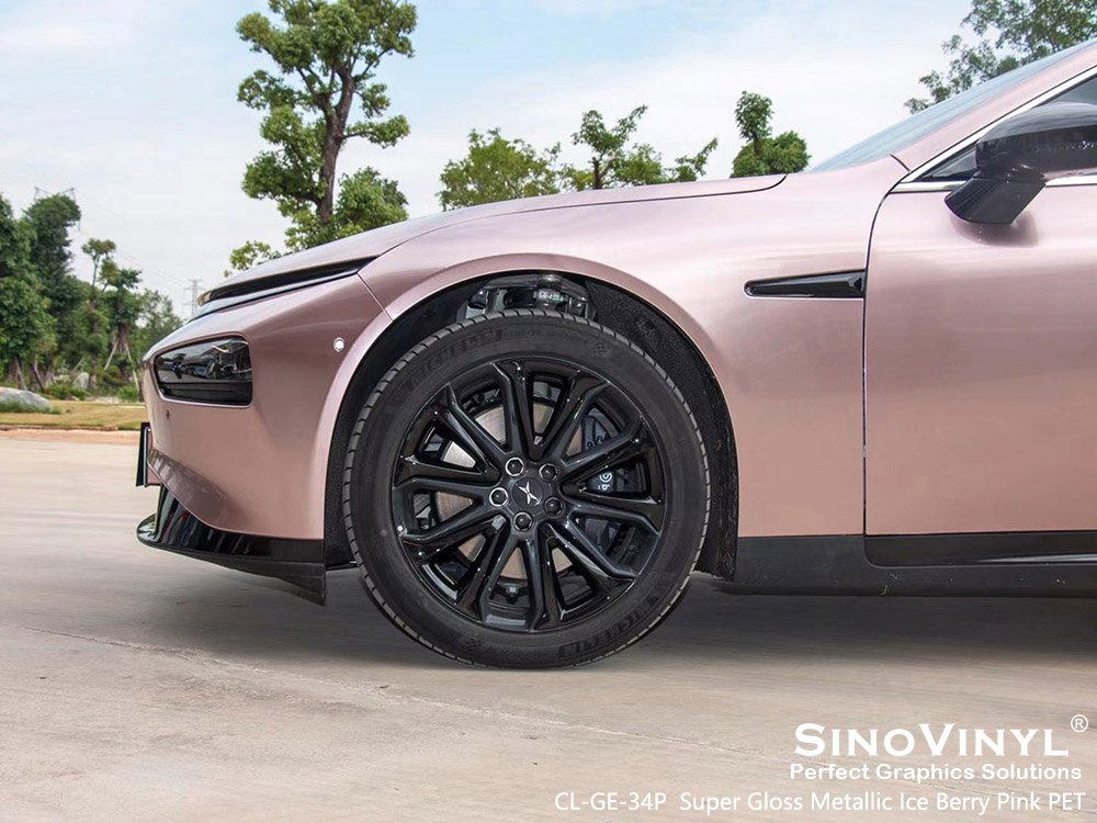 CL-GE-34P Super Gloss Metallic Ice Berry Pink PET Car Decals Vinyl for XPENG