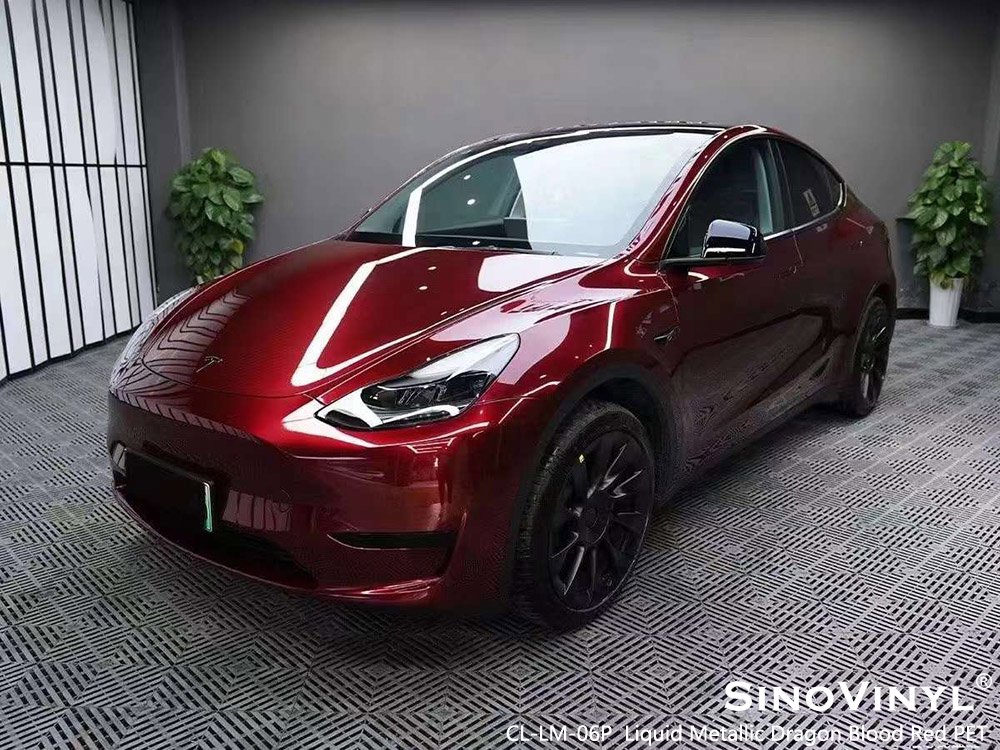 CL-LM-06P Liquid Metallic Dragon Blood Red PET Auto Wrap Material for TESLA