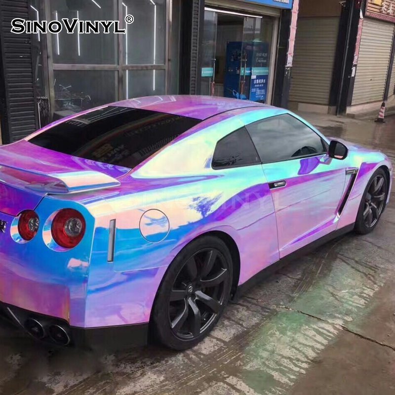 Chrome Car Wrap New Arrival Pink Red Laser Neo Rainbow Chrome Mirror Car Sticker Wrap Vinyl Wrapping Film